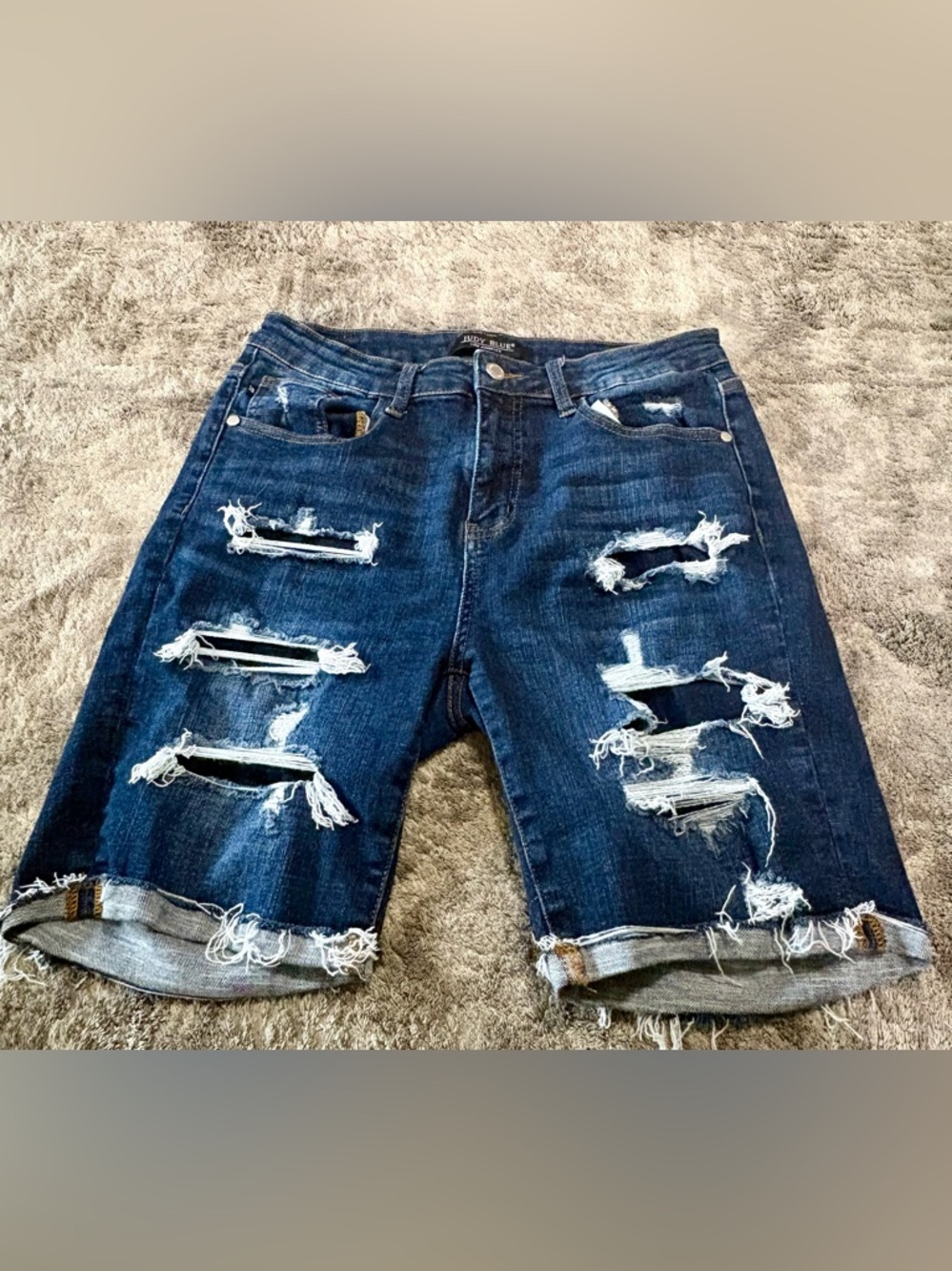 Judy Blue Dark Blue Distressed Denim Shorts